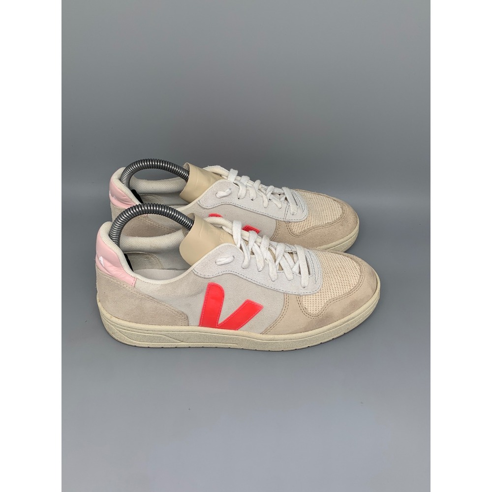 Veja V-10 Suede Mesh Sneakers White Pink Orange Women's Sz 8